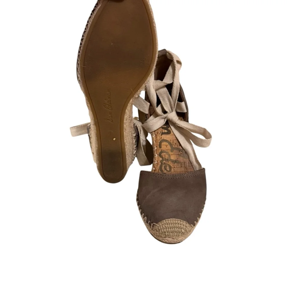 Sam Edelman Women’s Patsy Suede Taupe Wedge Lace Ankle Espadrilles Sz 7M​​​ - Picture 9 of 9